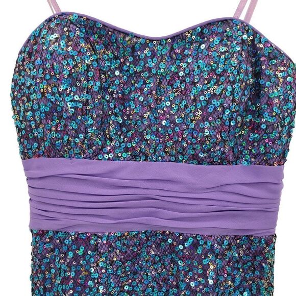 Hailey Logan Dress Mermaid Fairycore Netted Sequin Fit Flare Mini Purple 3/4 - Picture 5 of 13